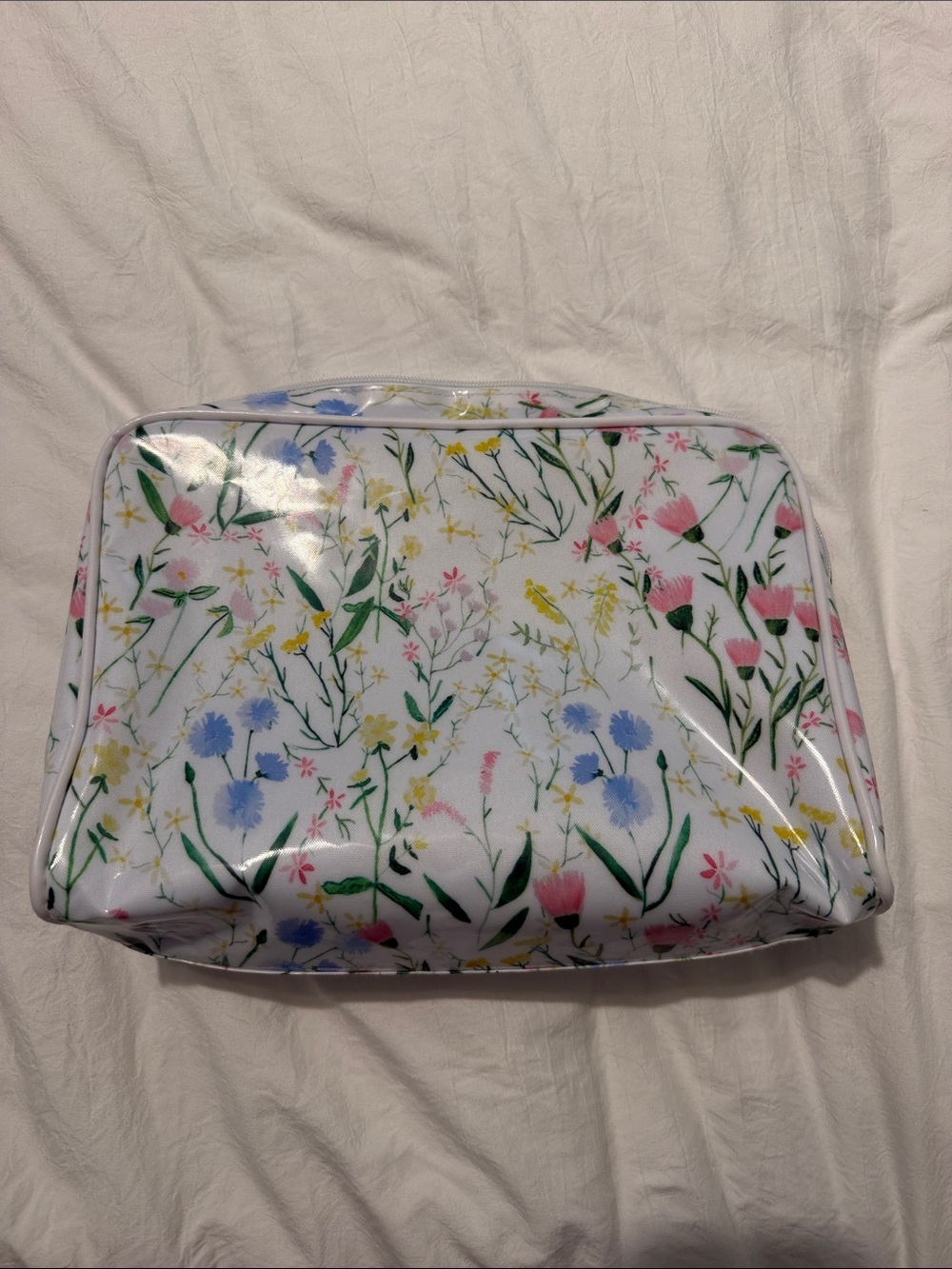 Floral Vinyl Cosmetic Bag - Pastel Wildflowers